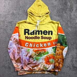 Nain Ramen Noodle Soup Hoodie Mens L/XL Yellow Excellent All Over Print Pullover